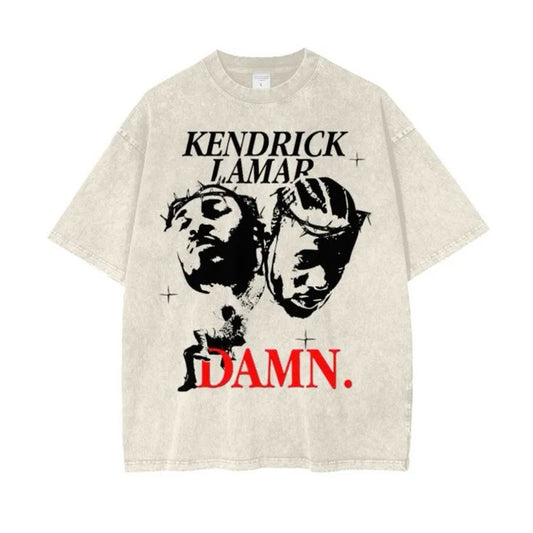Kendrick Lamar Oversized Tee – Light Orange/White Print